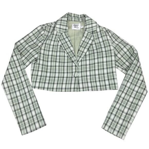 Princess Polly Green Plaid Sierra Crop Blazeer Womens Size 0 - Picture 2 of 6